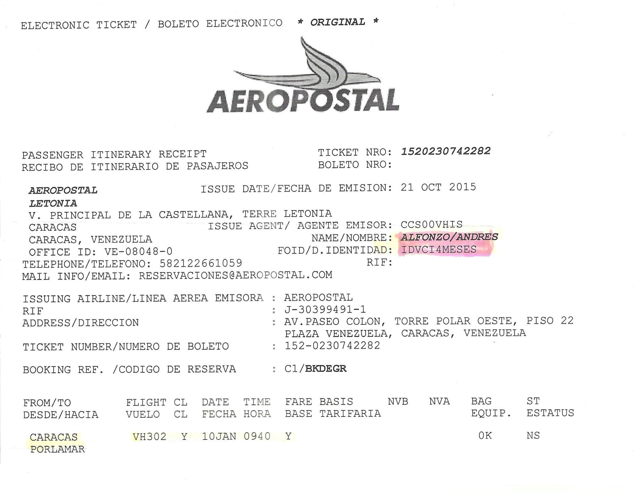 El boarding pass de "Chocolate"