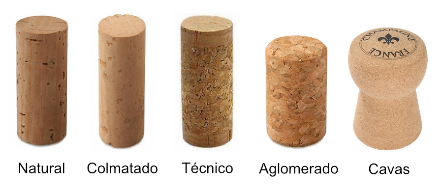 Tipos de tapón de corcho.