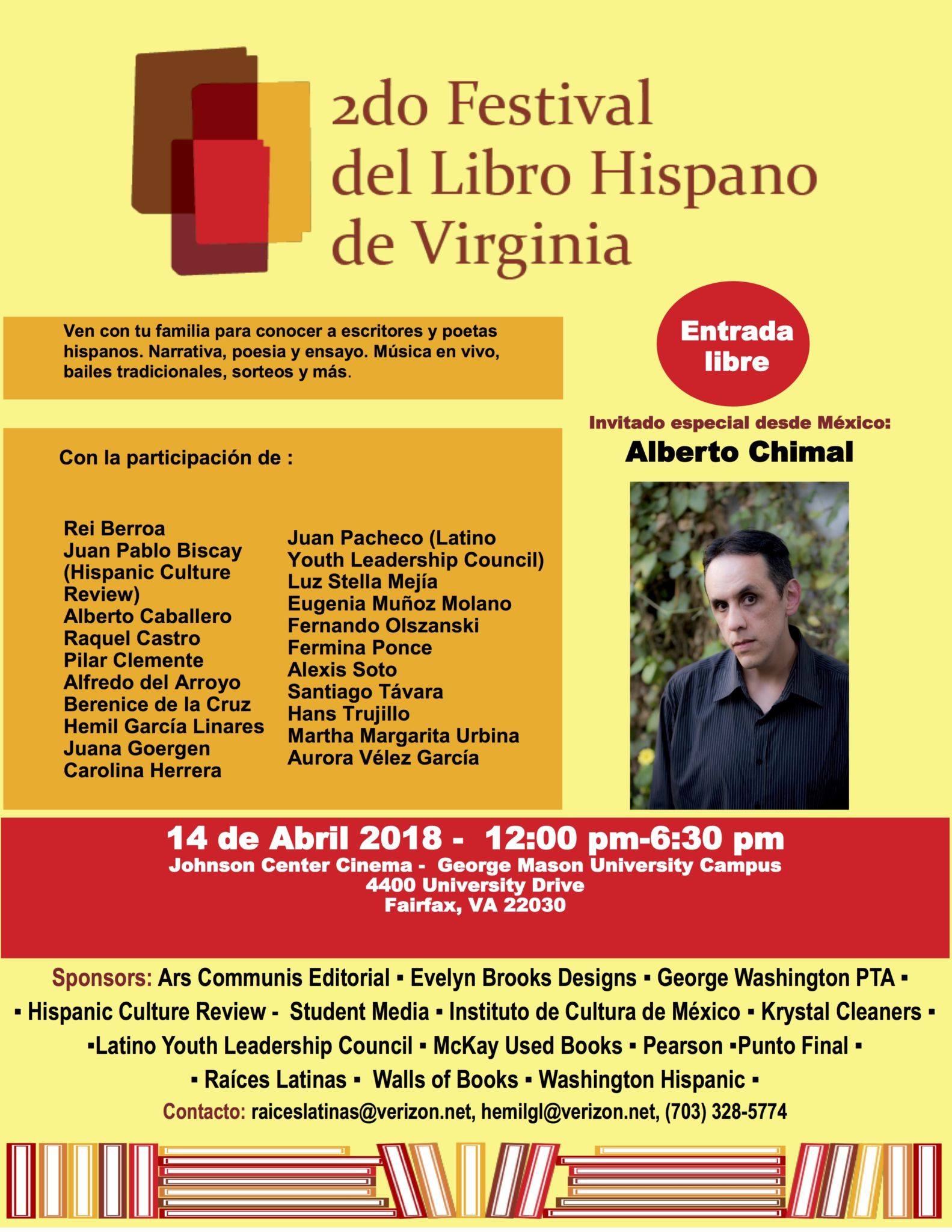 Segundo Festival del Libro Hispano de Virginia se realizará el 14 de abril